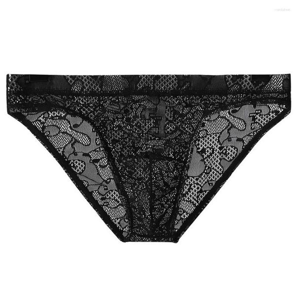 Sous-vêtements hommes dentelle slips transparents taille basse Sexy glace soie respirant Ultra-mince maille sous-vêtements voir à travers la Lingerie A50