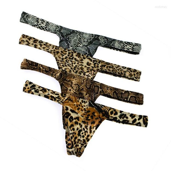 Calzoncillos de hombre con Tanga de leopardo, tangas con espalda en T, ropa interior Sexy para hombre, bragas transpirables de cintura baja, calzoncillos de Bikini estampados