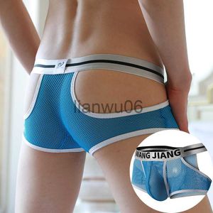 Slip Hommes Lingerie Boxer Shorts Sexy Transparent Mesh Hole Lowwaist Slip Homme Cuecas Sous-Vêtements J230713