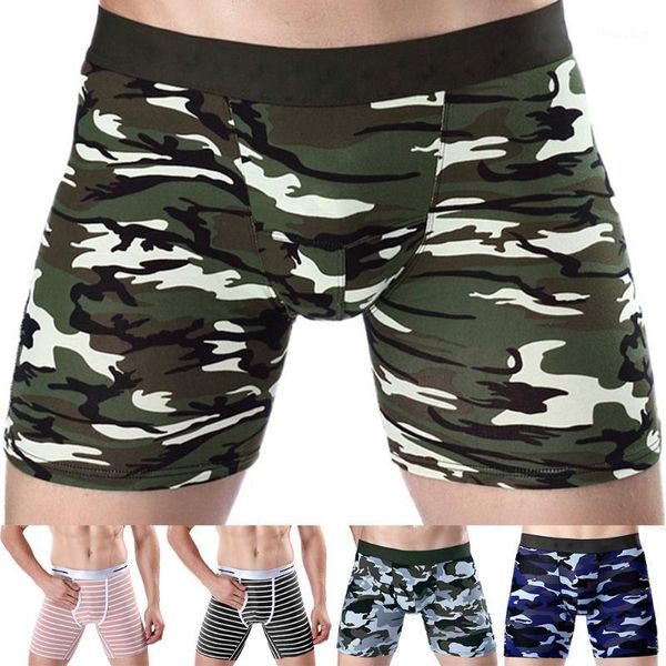 Calzoncillos bóxer largos para hombre, ropa interior de camuflaje, cintura alta, algodón, elástico, para correr, deportes, pantalones cortos para hombre, bragas, calzoncillos para hombre