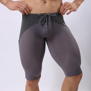 Onderbroek mannen lange boksers shorts mesh ademende sport fitness casual ondergoed elastische boksershorten snel drogen badkleding homo slipje