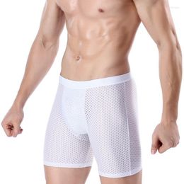 Onderbroeken Heren Lange Boxershorts Ultradunne Mesh Naadloze Ondergoed Sport Gym Hardlopen Fitness Ademende Boxershorts Slip Homme Trunks 4XL