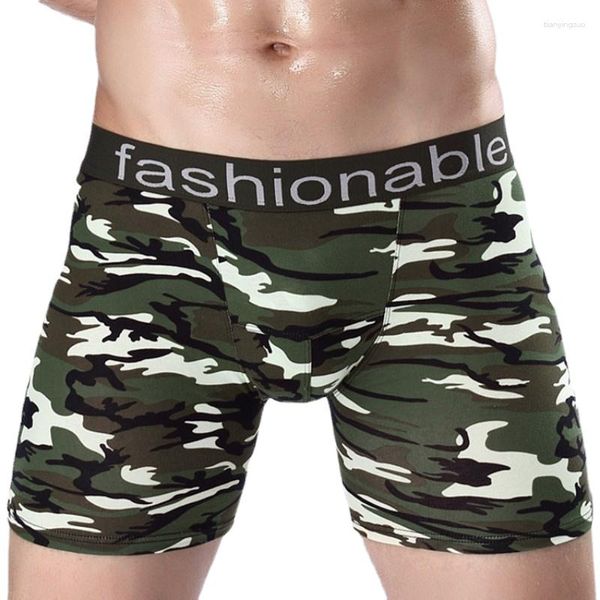 Caleçons hommes longs boxeurs sous-vêtements Sexy U convexe mâle culotte respirant doux coton jambes Camouflage homme Boxershorts