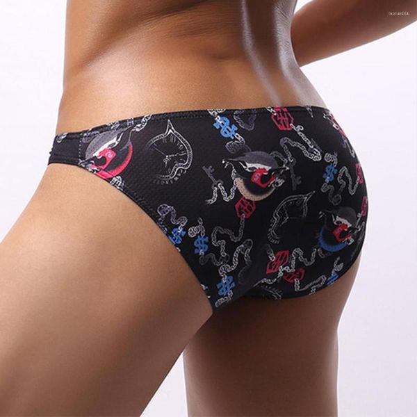 Calzoncillos para Hombre, tangas con estampado de malla, ropa interior, bolsa para bulto, Tanga, lencería erótica para Hombre, Tanga transpirable