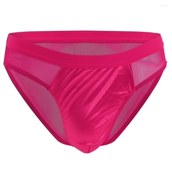 Slips Hommes Mesh Satin Slips Sexy Culottes Perspective Sous-vêtements Taille Basse Respirant Bikini Érotique String Sissy Knickers