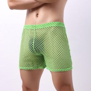 Onderbroek mannen mesh Zie door boksers trunks shorts ondergoed ondergoed doorschijnende thuis pyjama's sexy sport visnetten uitgehold lang been