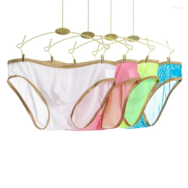 Calzoncillos de malla para hombre, bañadores transparentes con bolsa convexa, bragas, calzoncillos de cintura baja, Bikini, lencería, ropa de playa