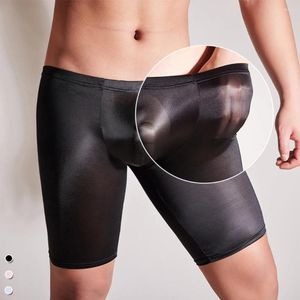 Men de sous-pants Huile Huile Shiny Boxer Shorts transparents Trunks brillants Voir à travers les bas de yoga de sous-vêtements.