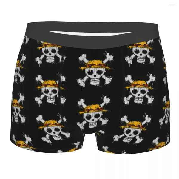 Calzoncillos Hombres Una Pieza Cráneo Ropa Interior Japonés Anime Boxer Shorts Bragas Masculino Transpirable