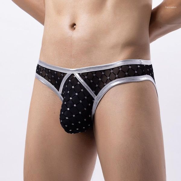 Calzoncillos Hombres Bragas Calzoncillos Ropa interior sexy Malla de diamante Cintura baja Semi transparente Tanga y hilo Gay Bikini Lencería Pantalones cortos masculinos Boxer