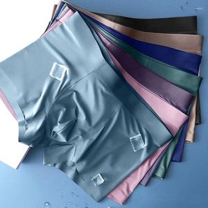 Sous-vêtements hommes culottes glace soie sans couture caleçon boxeur mâle Ultra-mince doux respirant renflement Sexy hommes slips couleur unie