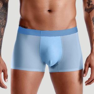 Caleçons hommes culottes sans trace Ultra-mince maille U convexe Patchwork taille moyenne glace soie boxeurs vêtements intérieurs