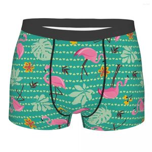 Onderbroek mannen roze flamingo's en tropische palmbladeren boksers slijsten shorts slipje ademend ondergoed mannelijke nieuwigheid s-xxl