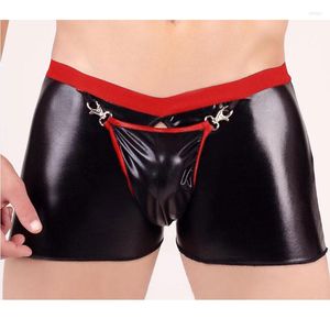 Slip Hommes Plus La Taille U Poche Convexe Boxer PVC Brillant Ouvert Faux Sous-Vêtements En Cuir Boxers Shorts Homme Lingerie Érotique Gay Wear F18