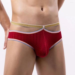 Sous-vêtements hommes porno U poche convexe slips tongs taille basse Bikini culotte Scrotum renflement Lingerie Sexy sous-vêtements masculins Gay