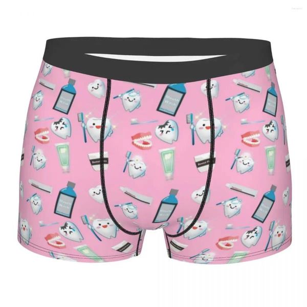 Caleçon Boxer homme slip short culotte dents dentaires motif fond rose sous-vêtements en Polyester humour masculin