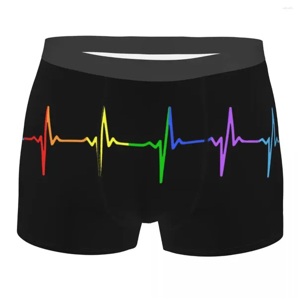 Caleçons pour hommes Boxer Shorts culottes arc-en-ciel battement de coeur LGBT sous-vêtements doux Gay Pride LGBTQ lesbienne mâle nouveauté grande taille