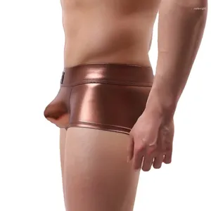 Sous-vêtements pour hommes Boxer sous-vêtements culottes masculines sexy taille basse U pénis convexe hommes shorts faux cuir scène performance boxeurs slips