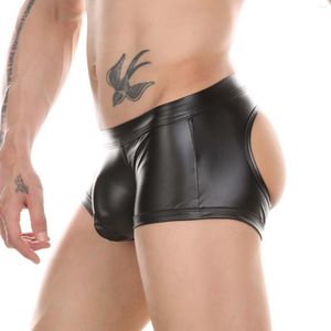 Onderbroek Heren Boxers Kunstleer Wetlook Sexy Slipje Open BuG String Billen Boxershorts Club Hip Exposed Design