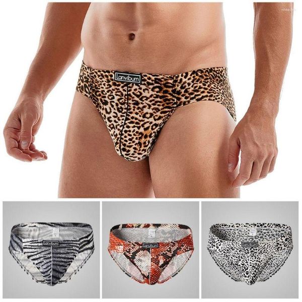 Sous-caissier Men's Briefs Low Rise Sexy Leopard Imprimé sous-vêtements Sous-vêtements Shorts gradient Big Pouch Lingerie Tanga Trunk Cueca Calzoncillos