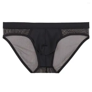 Onderbroeken Heren Slips Doorzichtig Ademend Mesh Effen Kleur Driehoek Ondergoed Sneldrogend Lingerie Tanga Trunk Cueca Calzoncillos