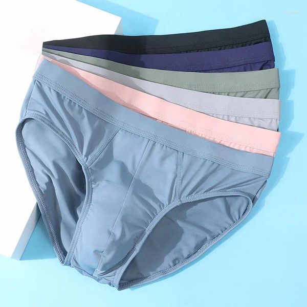 Calzoncillos calzoncillos para hombre, ropa interior de seda de hielo de verano, bragas suaves sexis para hombre, pantalones cortos de Bikini transpirables de Color sólido de gran tamaño