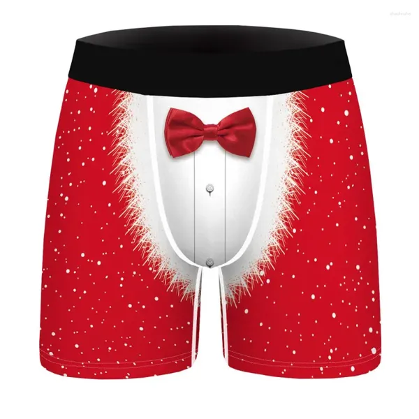 Caleçons Boxers de Noël pour hommes Slips 3D drôle imprimé humoristique Boxer Shorts sous-vêtements extensibles doux culottes masculines Sexy