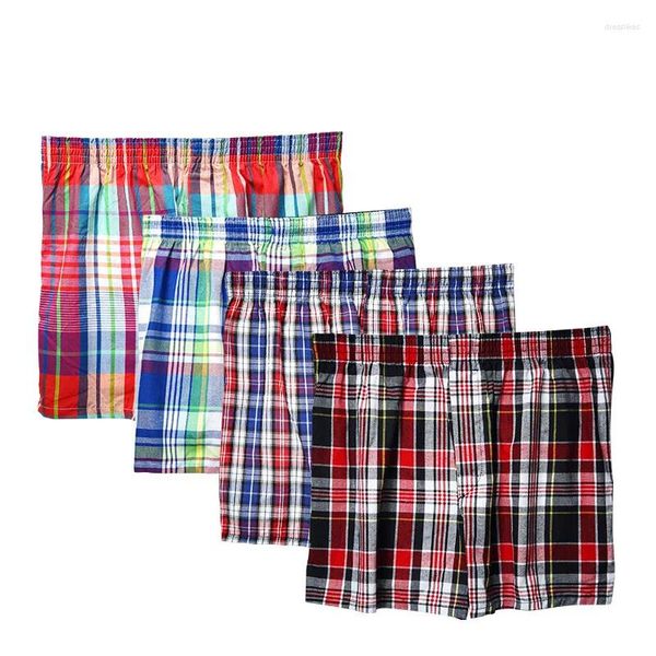 Sous-pants Men's Cotton Shorts tricots tricots plaid plaid tissé mi-taille sous-vêtements plus taille pantalon coton hommes shorty boxer homme long boxers 7xl