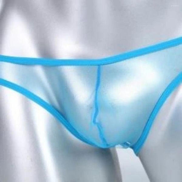 Calzoncillos Calzoncillos de malla fina erótica para hombres y ropa interior de cintura baja Ver a través de resbalones gay Lencería Cueca Calzoncillos Pantalones triangulares