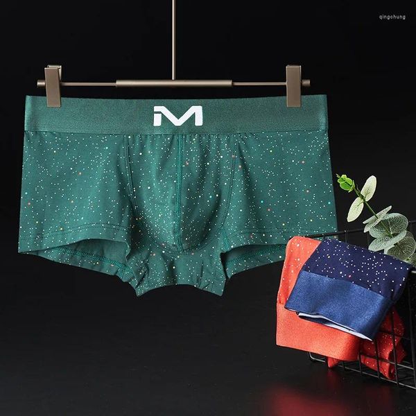 Caleçons Mode Homme Boxer Shorts Jeunes Respirant Pur Coton Pantalon Garçons Mignon Rouge Ciel Étoilé Imprimé Sous-Vêtements U Convexe Poche Culotte