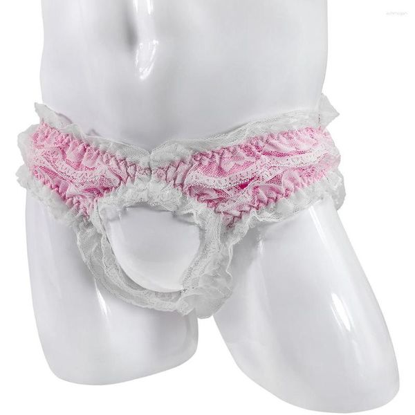 Sous-cais sur les sous-vêtements drôles de Men Gays Mode Brief poubelle en dentelle transparente ouverte ouverte petite culotte mâle lingerie mignonne respirante