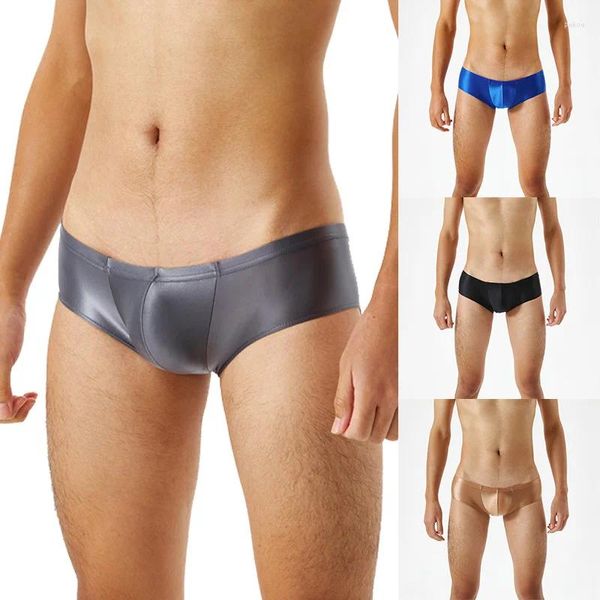 Sous-vêtements brillants pour hommes, culottes de natation taille basse, couleur unie, sous-vêtements intimes, ceinture élastique