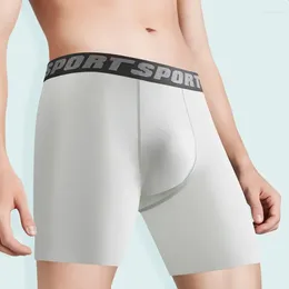 Boxer en soie glacée pour hommes, sous-vêtements sans couture, longues jambes, short respirant, culotte de grande taille, séchage rapide, sport