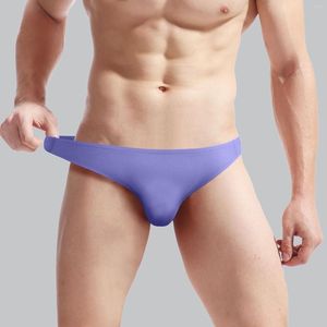 Slips Slips en Soie de Glace pour Hommes Poche de Renflement Solide sans Couture Taille Basse sous-vêtement été Respirant Tronc Ultra Mince Hombre Calzoncillos Slip