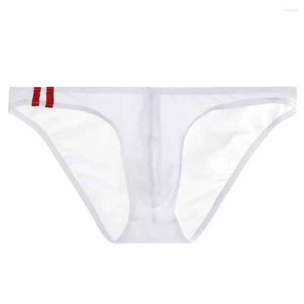 Slips Slips transparents en soie glacée pour hommes sous-vêtements mince taille basse sexy U Bulge sac Triangle pantalon culotte lisse et respirante
