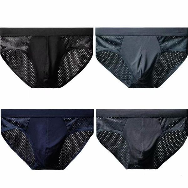 Sous-vêtements en soie de glace pour hommes Slip respirant en fibre de carbone de bambou Anti-bactérien Confortable Creux Male BriefsUnderpants