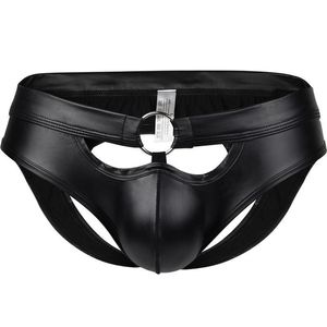 Slips en simili cuir verni pour hommes avec dos creux et ouverture des hanches, slips de musculation sexy et tendance pour jeunes.