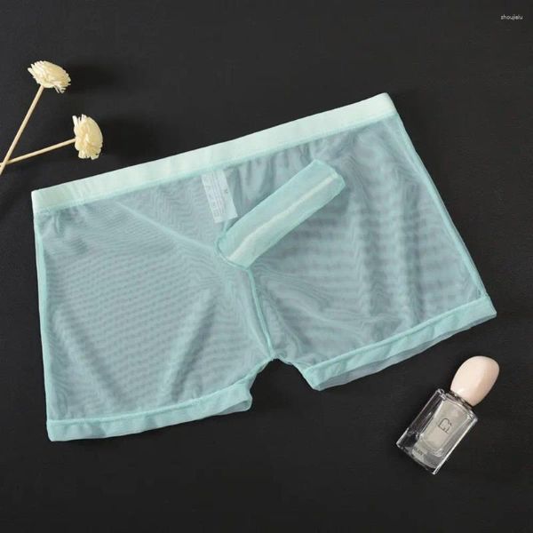 Calzoncillos Boxer De Nariz De Elefante Transparente De Malla Para Hombres Pantalones Cortos De Esquina Plana Delgada Cintura Media Dividida Lencería Juvenil