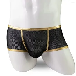 Onderbroeken Heren Mesh Ondergoed Boxershorts Lage taille Kleuraanpassing Platte hoekbroek Sexy Ademend Transparant en leuk