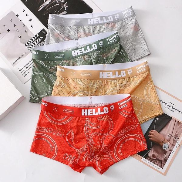 Calzoncillos Calzoncillos para hombre Boxer Shorts Ropa interior para hombre Calzoncillos de malla transpirable para hombre Boxers Homme Sexy Elástico Seda de hielo BoxerShorts M-3XL