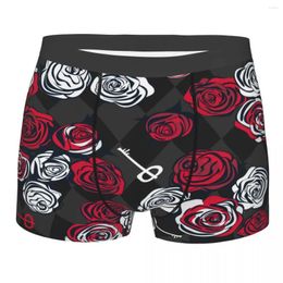 Onderbroek heren slipje boxers ondergoed rode en witte rozen sleutel klok op schaken sexy mannelijke shorts