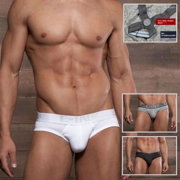 Calzoncillos Bragas para hombres Algodón acanalado de primera calidad Ropa interior clásica de color sólido Cintura baja Levantamiento de glúteos Transpirable con calzoncillos divertidos con anillo de honda