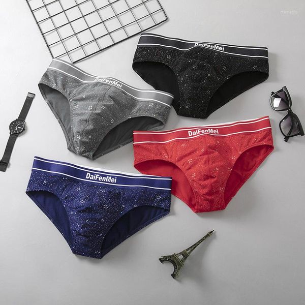 Calzoncillos para hombre, bragas de algodón puro con estampado de personalidad, calzoncillos con suspensorio 3D, pantalones cortos transpirables sexis de cintura media