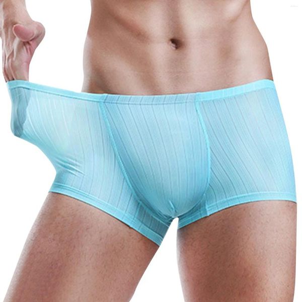 Calzoncillos De Los Hombres Bragas Sexy Verano Delgado Transparente Hielo Seda Boxers Transpirable Hombres Cintura Sin Rastro Pantalones Ropa Interior Ropa Interior Hombre