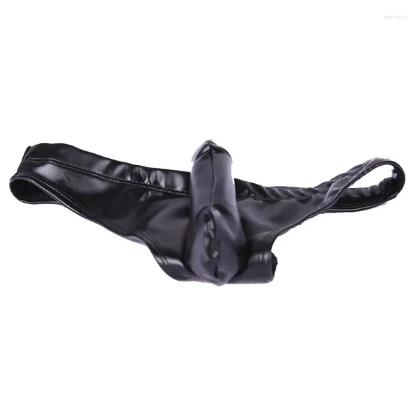 Calzoncillos para hombre, ropa interior para pene, nariz de elefante, bolsa grande, calzoncillos de piel sintética, entrepierna abierta, separación de testículos, Fad Sexy para hombre