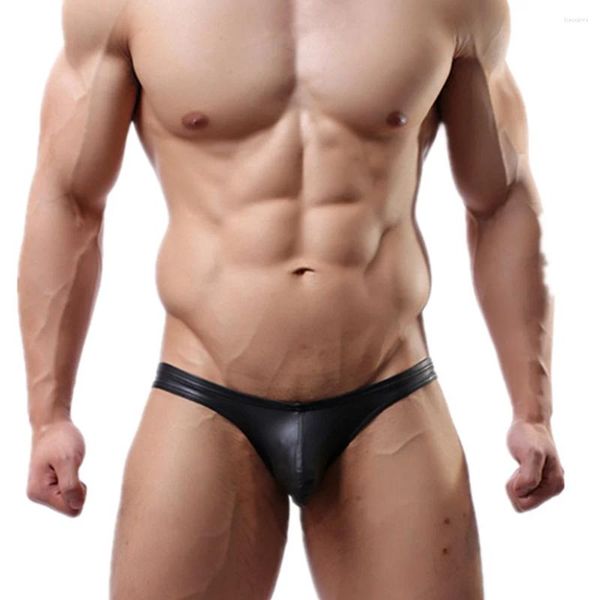 Sous-vêtements pour hommes, sous-vêtements en cuir PU, slip convexe U, string sexy, tongs t-back, culotte en Nylon Lycra Micro