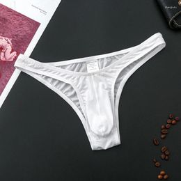 Slips respirants sans couture pour hommes, sous-vêtements Ultra-minces, transparents, taille basse, Sexy, transparents, taille basse, couleur unie