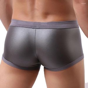 Sous-vêtements hommes sexy boxer shorts hommes sous-vêtements en cuir verni coupe ajustée boxeurs U convexe poche culotte