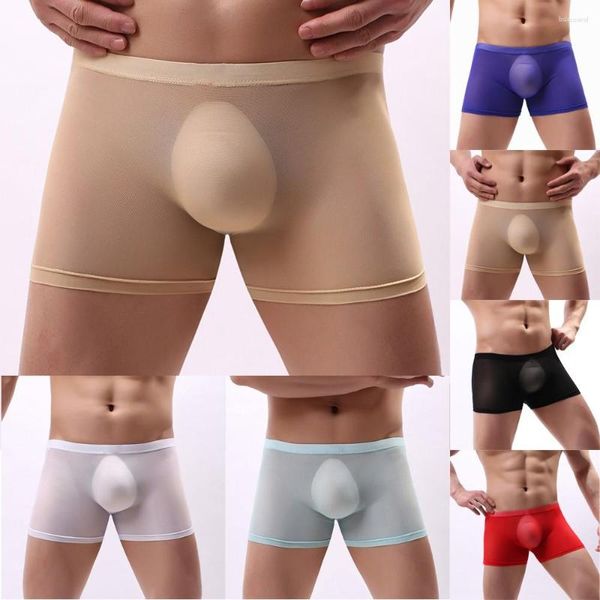 Calzoncillos Ropa interior de moda sexy para hombres Malla transparente Transpirable Boxer de una pieza Breve Nylon Sin costuras Seda de hielo Pantalón ultrafino