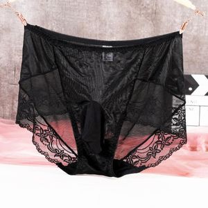 Caleçon Homme Sexy Low Rise Lace Boxer Briefs Respirant Voir à Travers Sous-Vêtements Bulge Pouch Panties Men Personal Bikini Shorts